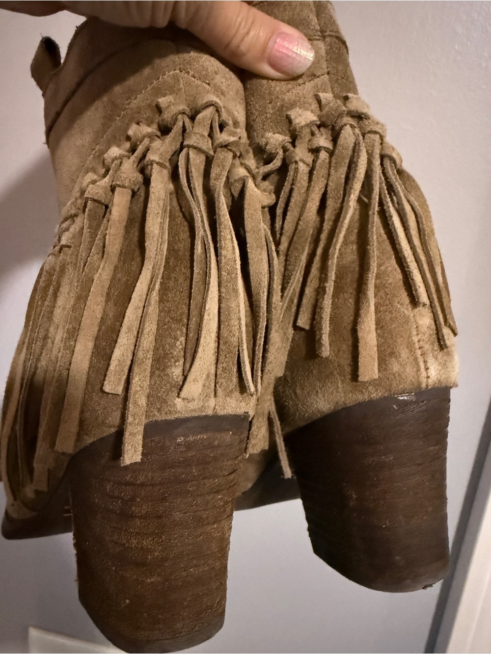 Sbicca Olive Brown Suede Fringe Ankle Boots - Picture 4 of 5